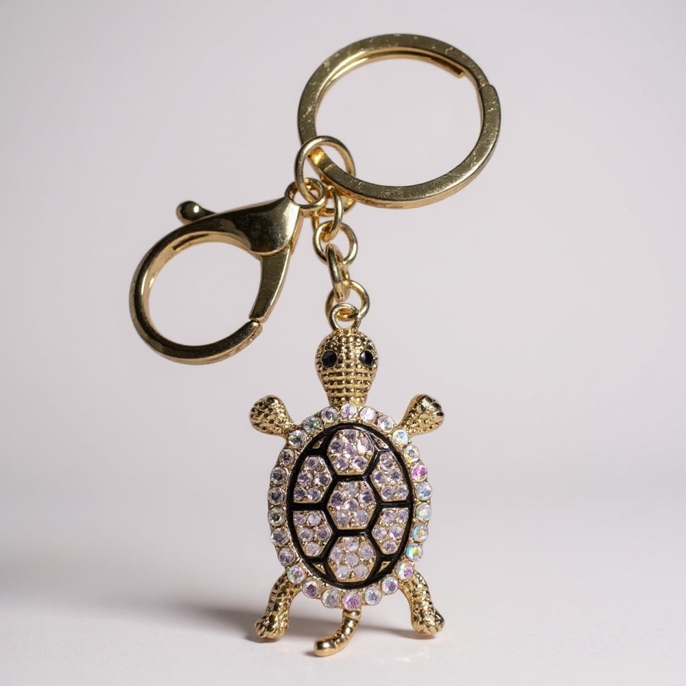 Mint Turtle Keychain / Bag Charm with Pink Crystals NWT